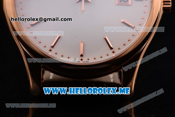 Patek Philippe Calatrava Miyota Quartz Rose Gold Case with White Dial and Brown Leather Strap Stick Markers - Click Image to Close